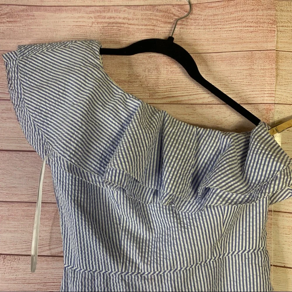 J.Crew Black Label Blue White Striped One Shoukder‎ Size 00